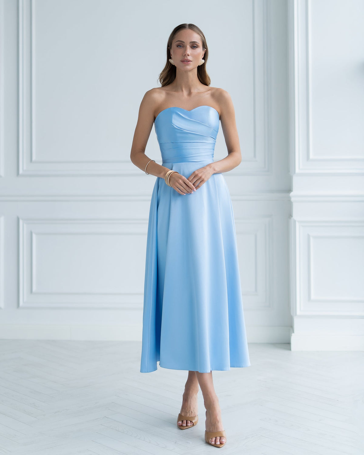 Serena Strapless Midi Elbise, Bebek Mavisi, fotoğraf 1