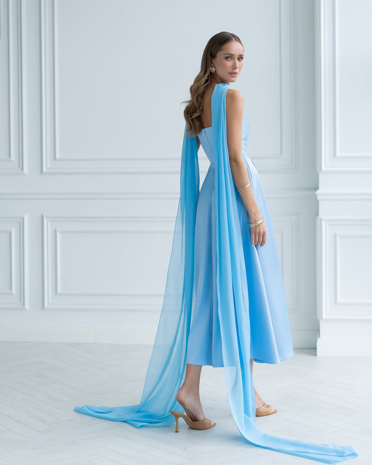 Serena Strapless Midi Elbise, Bebek Mavisi, fotoğraf 2
