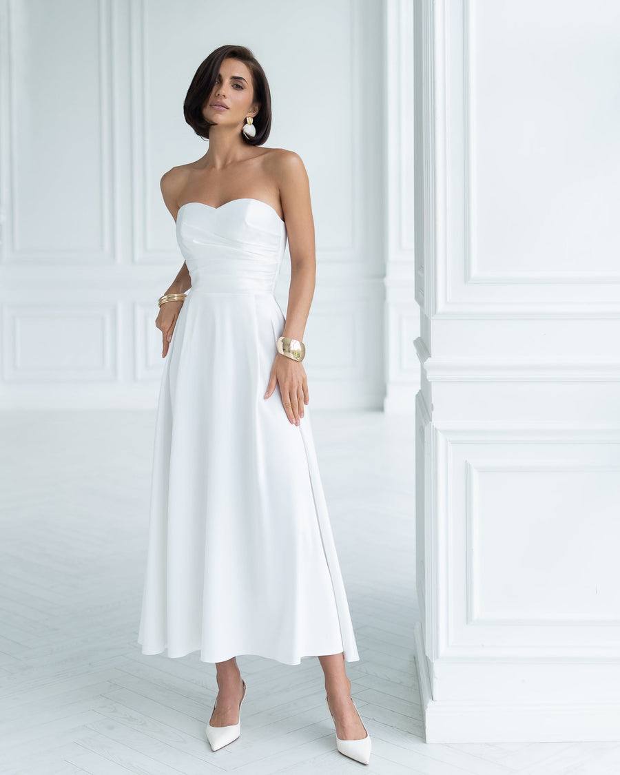 Serena Bridal Strapless Midi Elbise