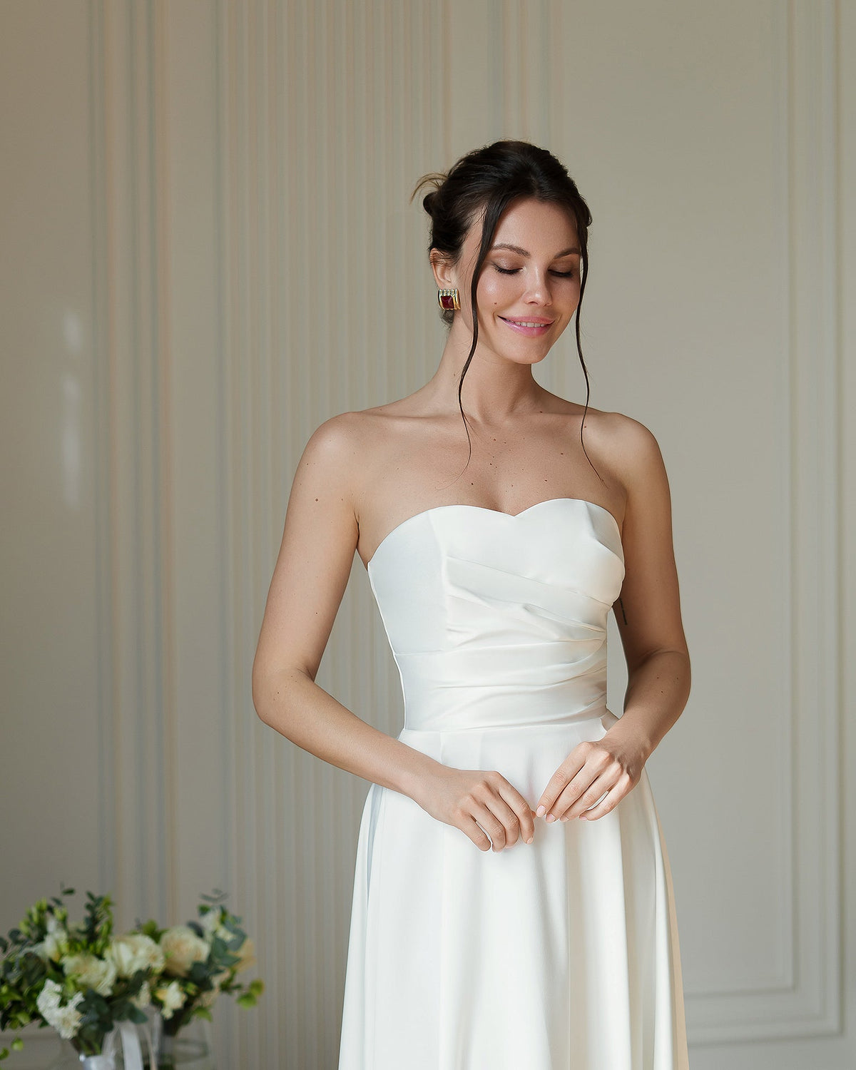 Serena Strapless Midi Elbise, Süt Beyazı, fotoğraf 3