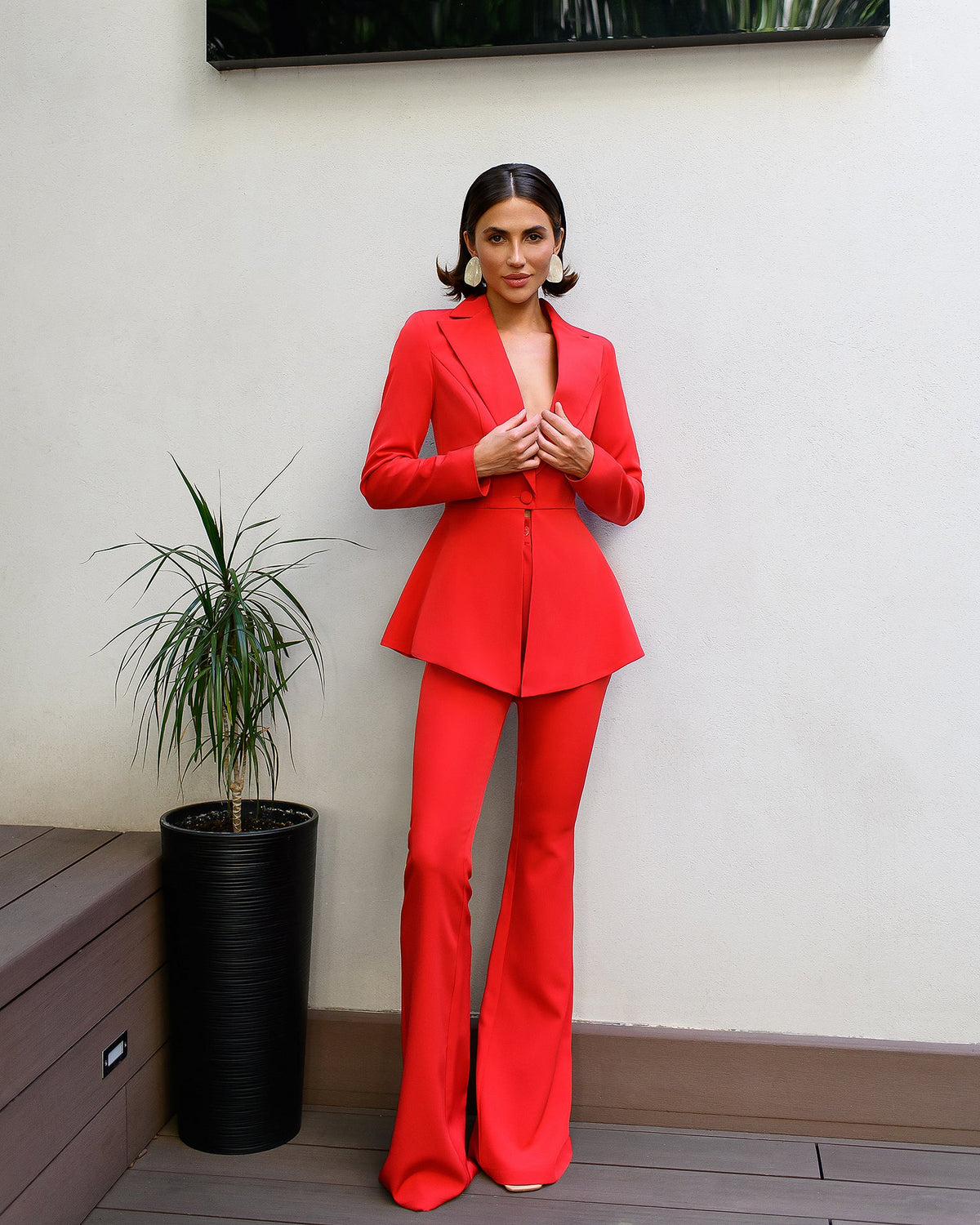 Riviera Peplum Suit, Kırmızı, fotoğraf 1
