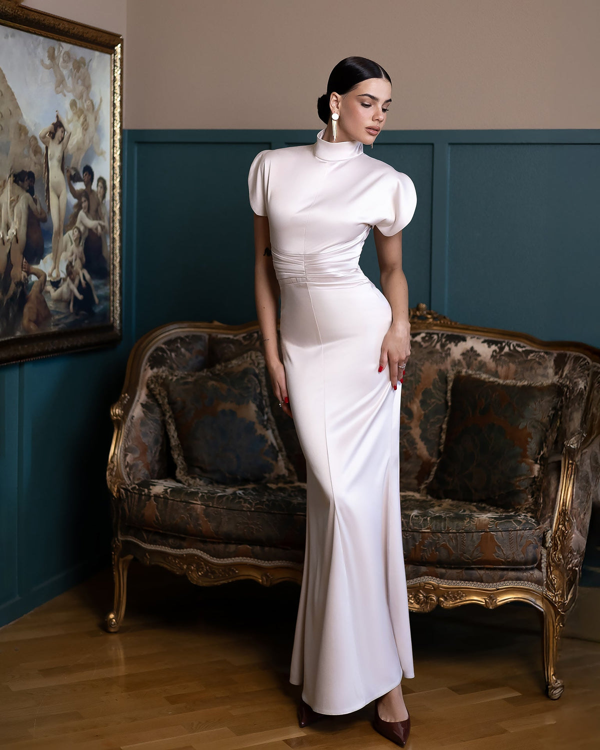 Elysia High-Neck Gown, Bej, fotoğraf 1