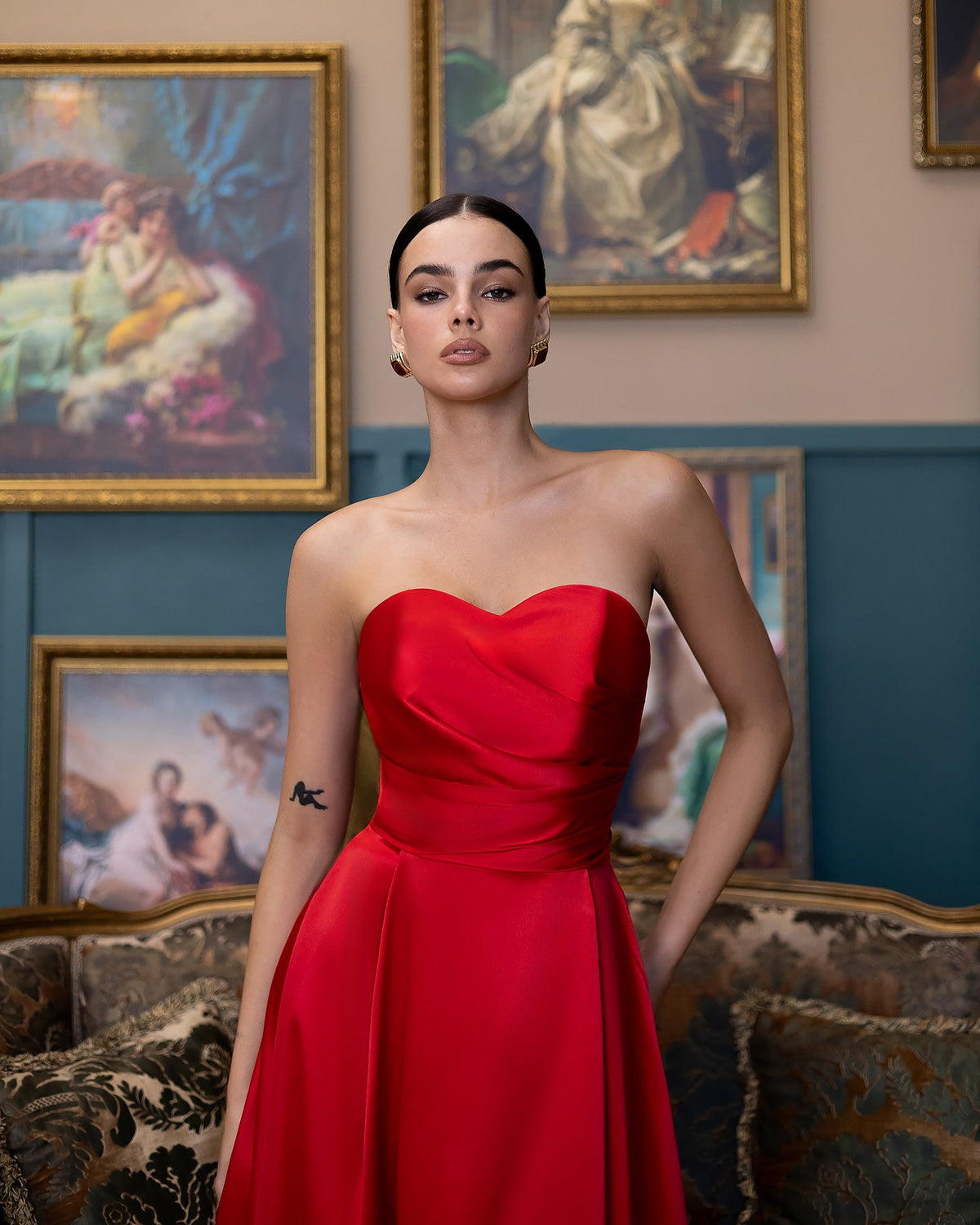 Serena Strapless Midi Elbise, Kırmızı, fotoğraf 3