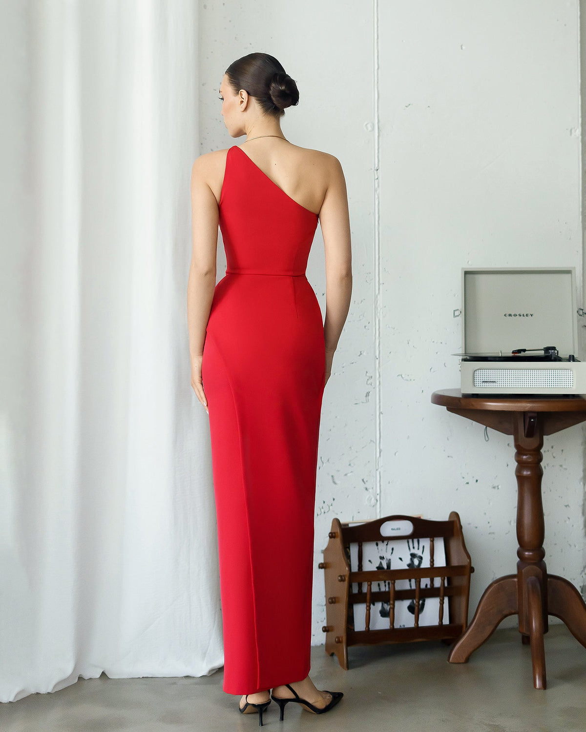 Aurora One Shoulder Elbise, Kırmızı, fotoğraf 2