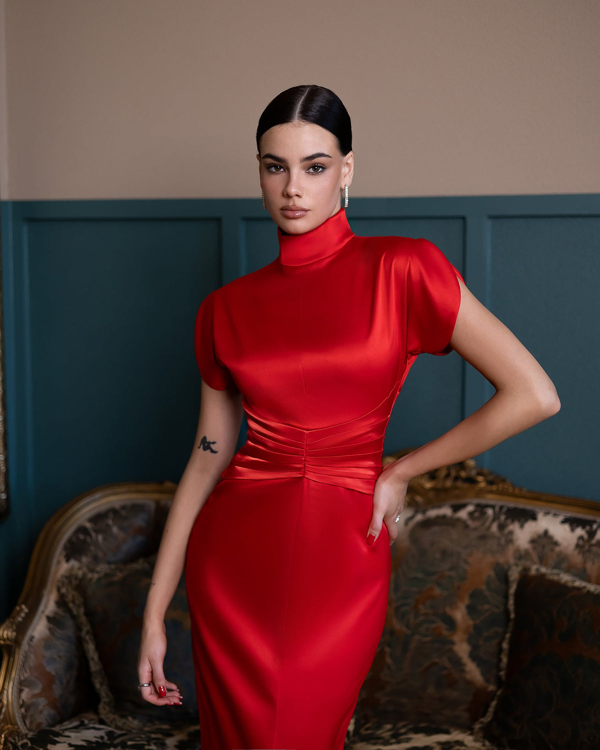 Elysia High-Neck Gown, Kırmızı, fotoğraf 4