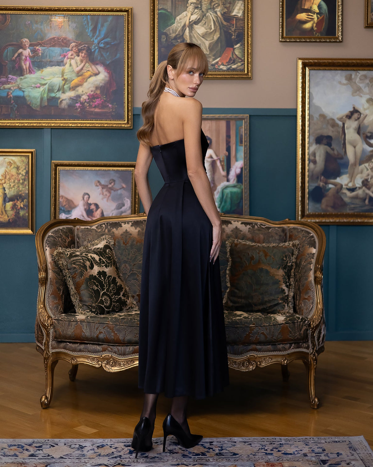 Serena Strapless Midi Elbise, Siyah, fotoğraf 2