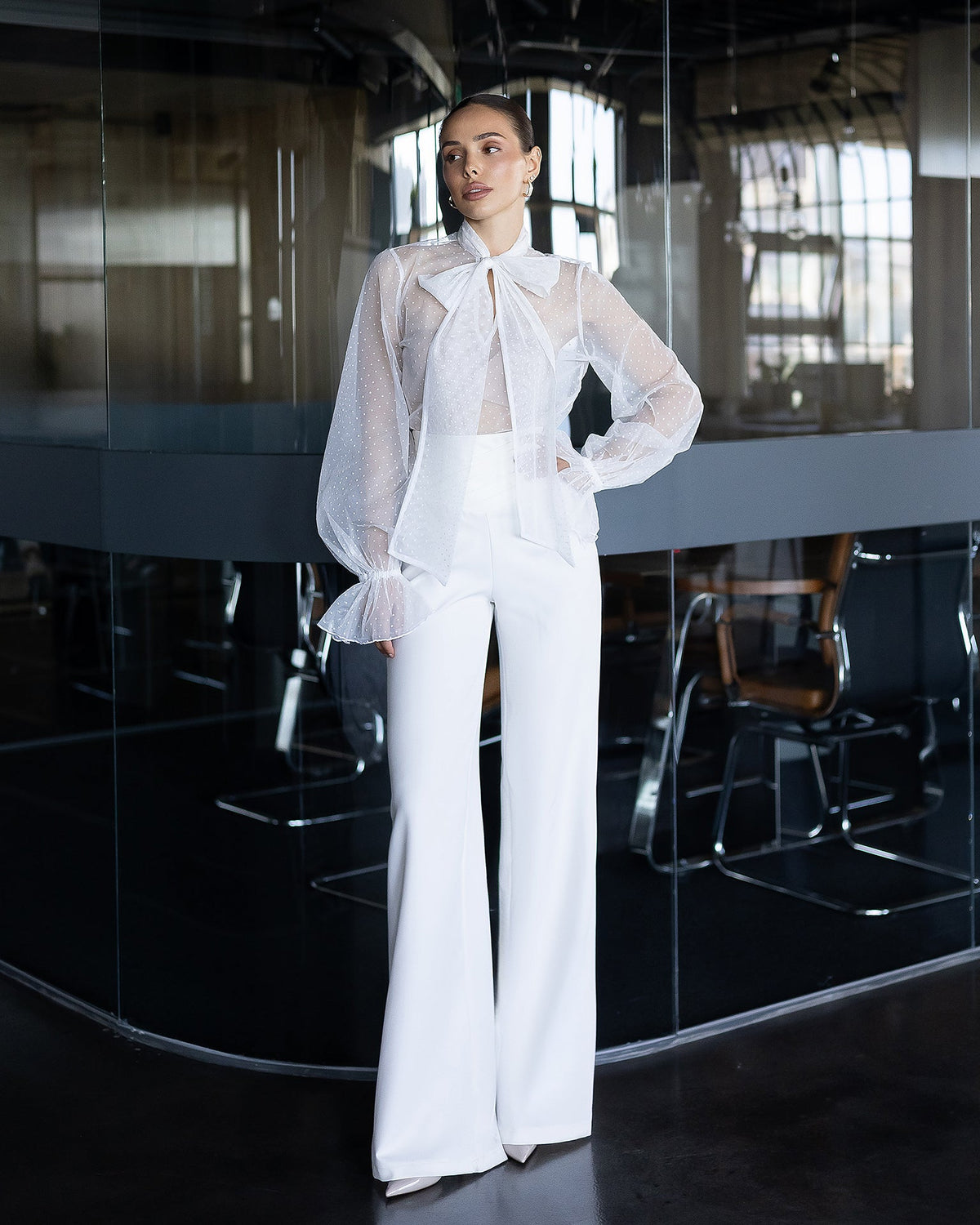 Eveloria Blouse, Beyaz Puantiyeli Tül, fotoğraf 1