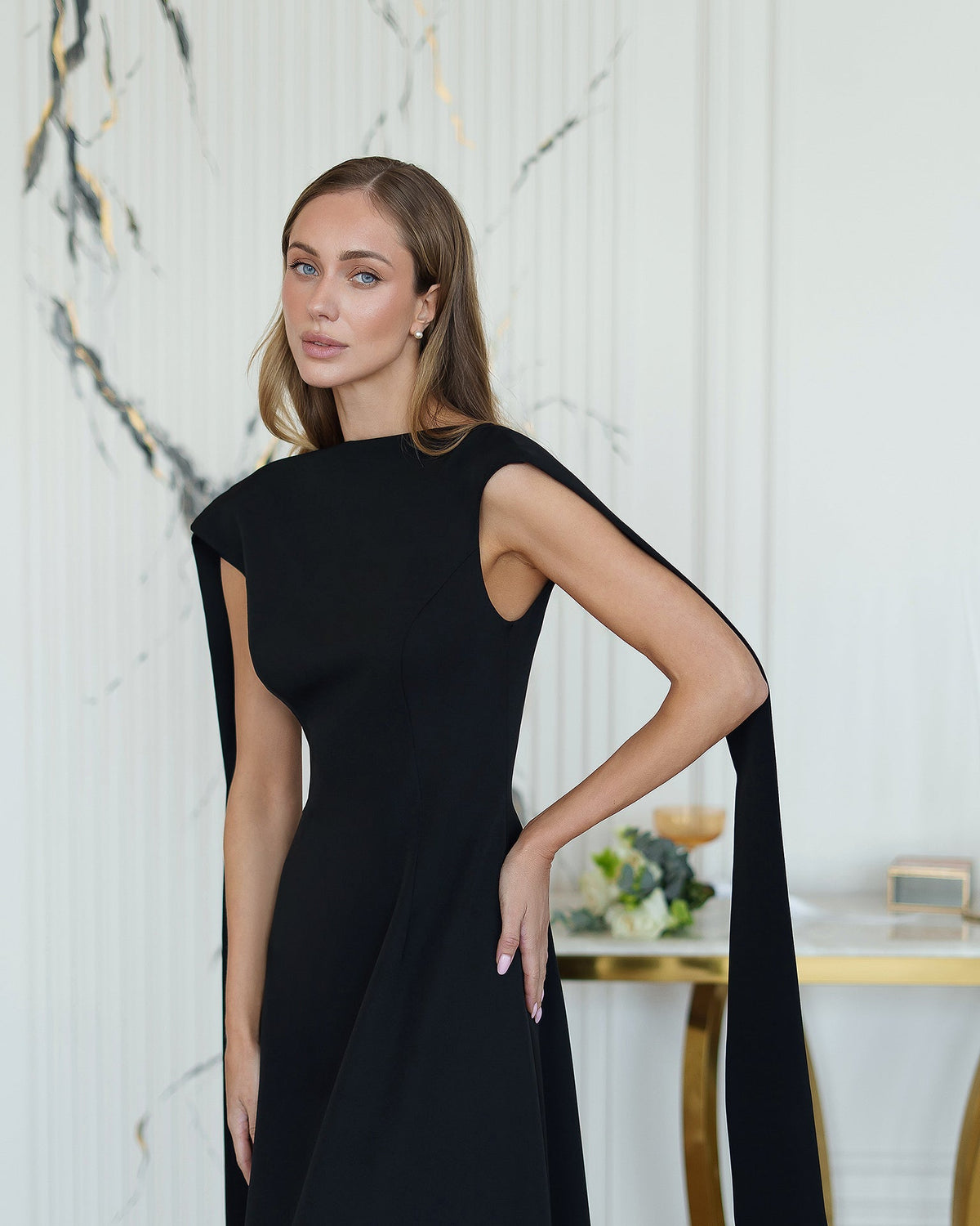 Athena Cape Gown, Siyah, fotoğraf 3