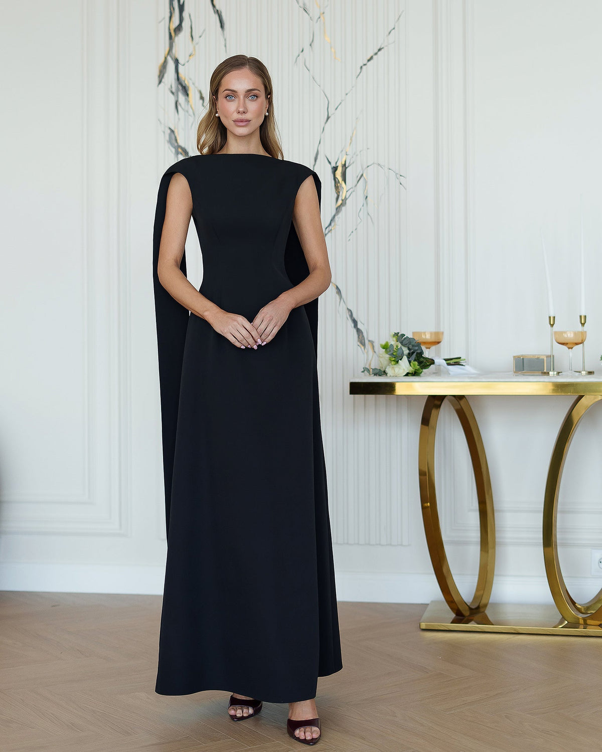 Athena Cape Gown, Siyah, fotoğraf 1