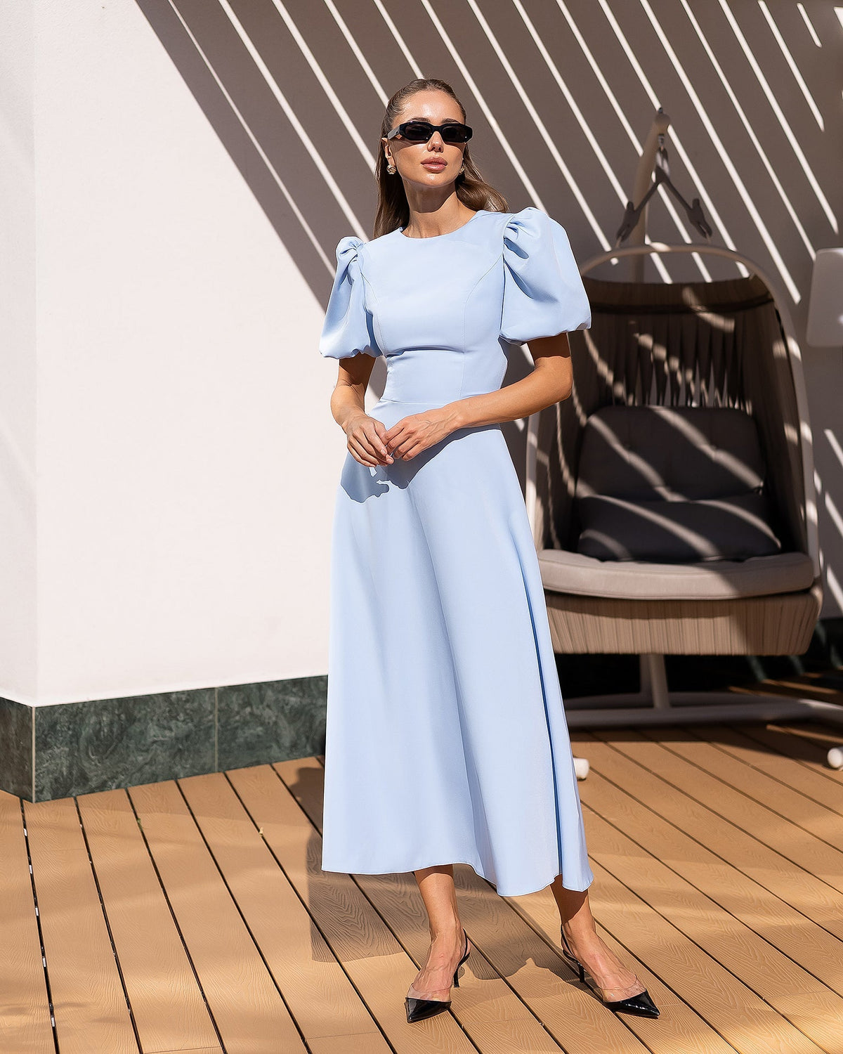 Elena Midi Dress, Bebek Mavisi, fotoğraf 1