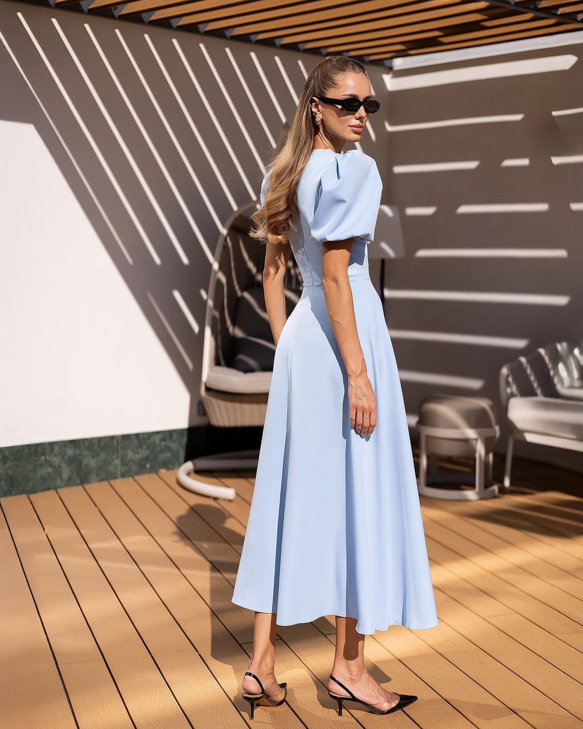 Elena Midi Dress, Bebek Mavisi, fotoğraf 4