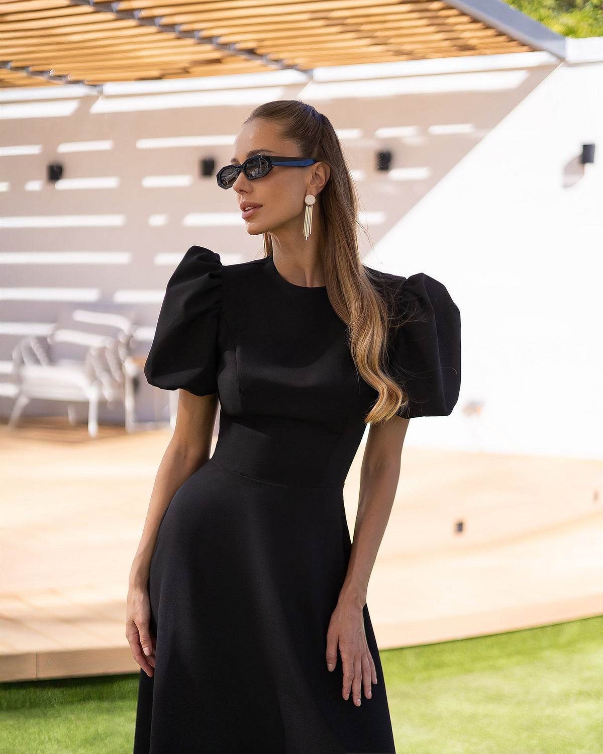 Elena Midi Dress, Siyah, fotoğraf 3