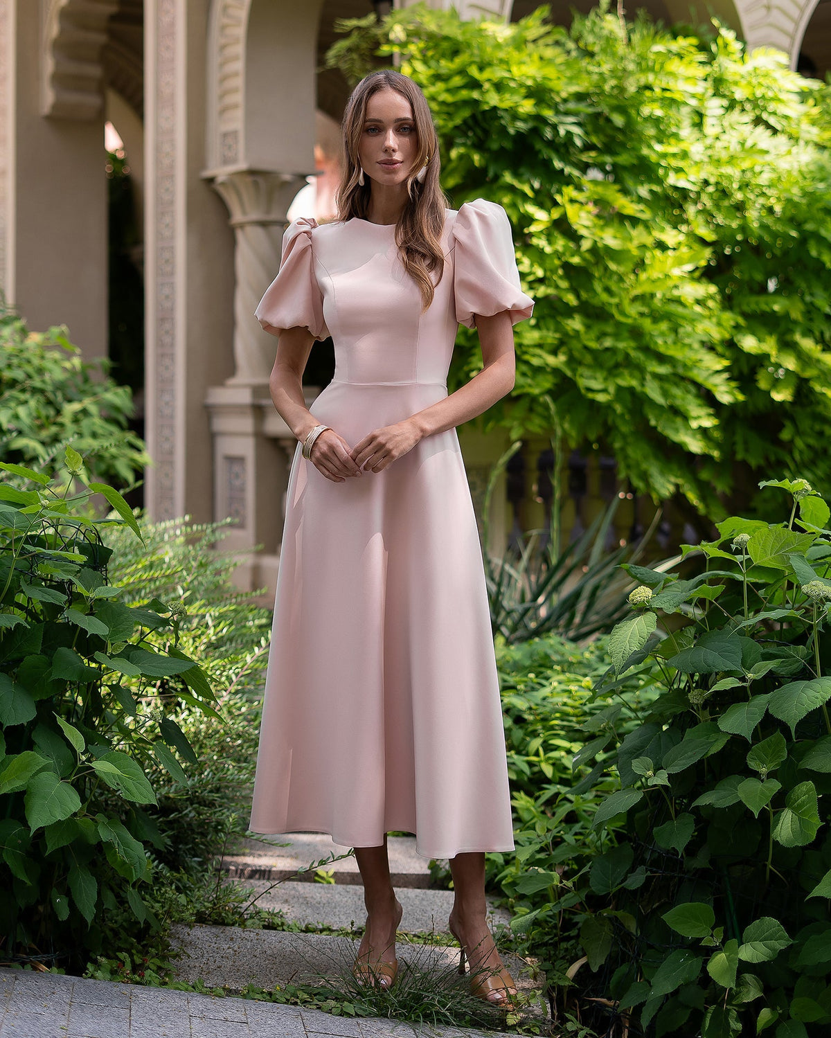 Elena Midi Dress, Bej Şeftali, fotoğraf 1