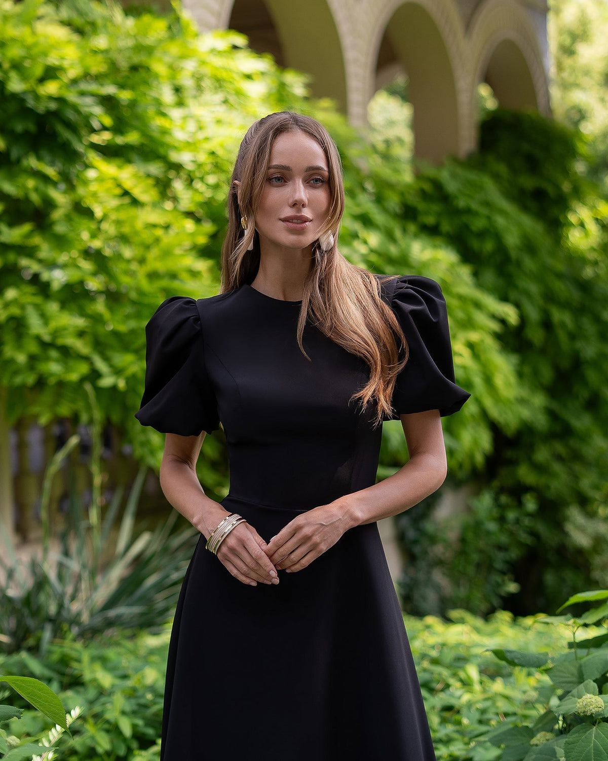 Elena Midi Dress, Siyah, fotoğraf 3