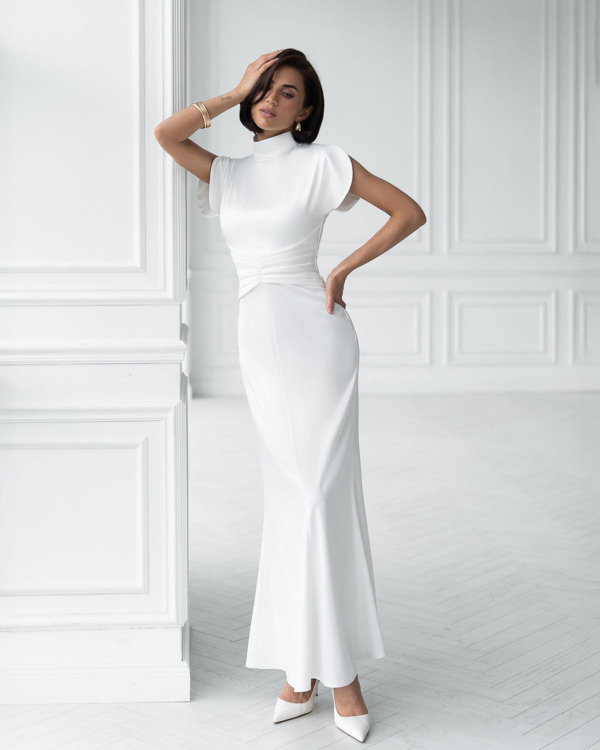 Elysia High-Neck Gown, Beyaz, fotoğraf 1