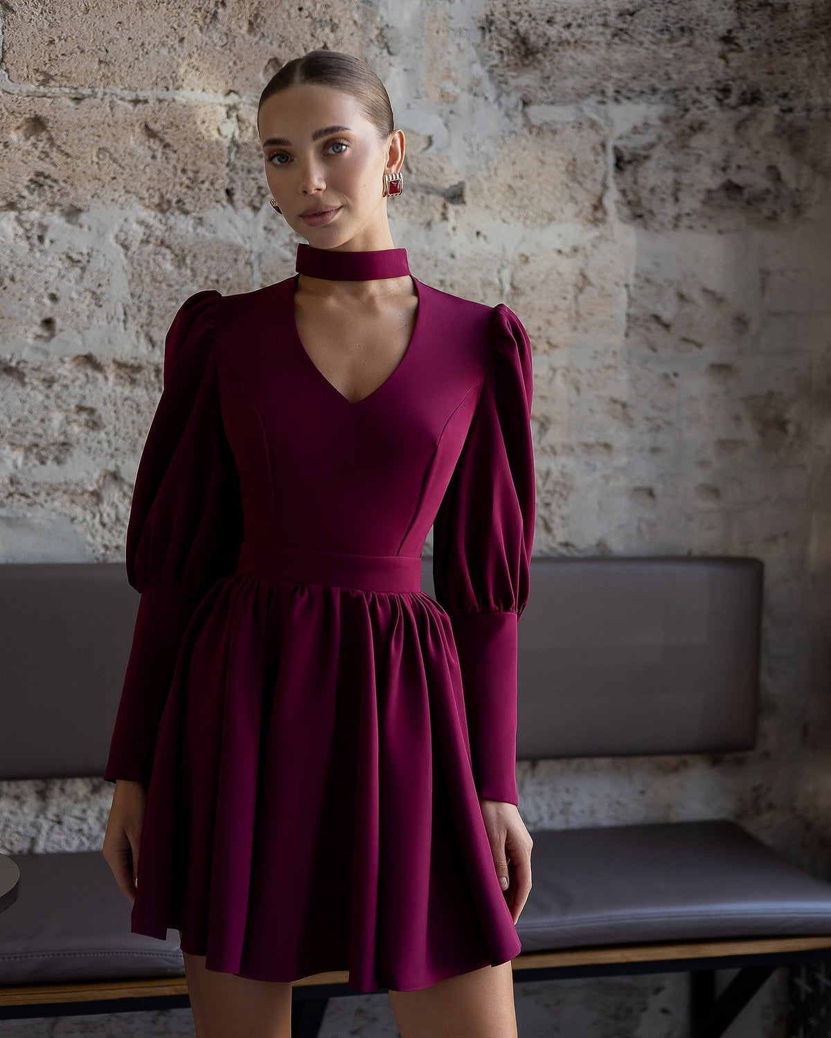 Isaline Mini Dress, Bordo, fotoğraf 1