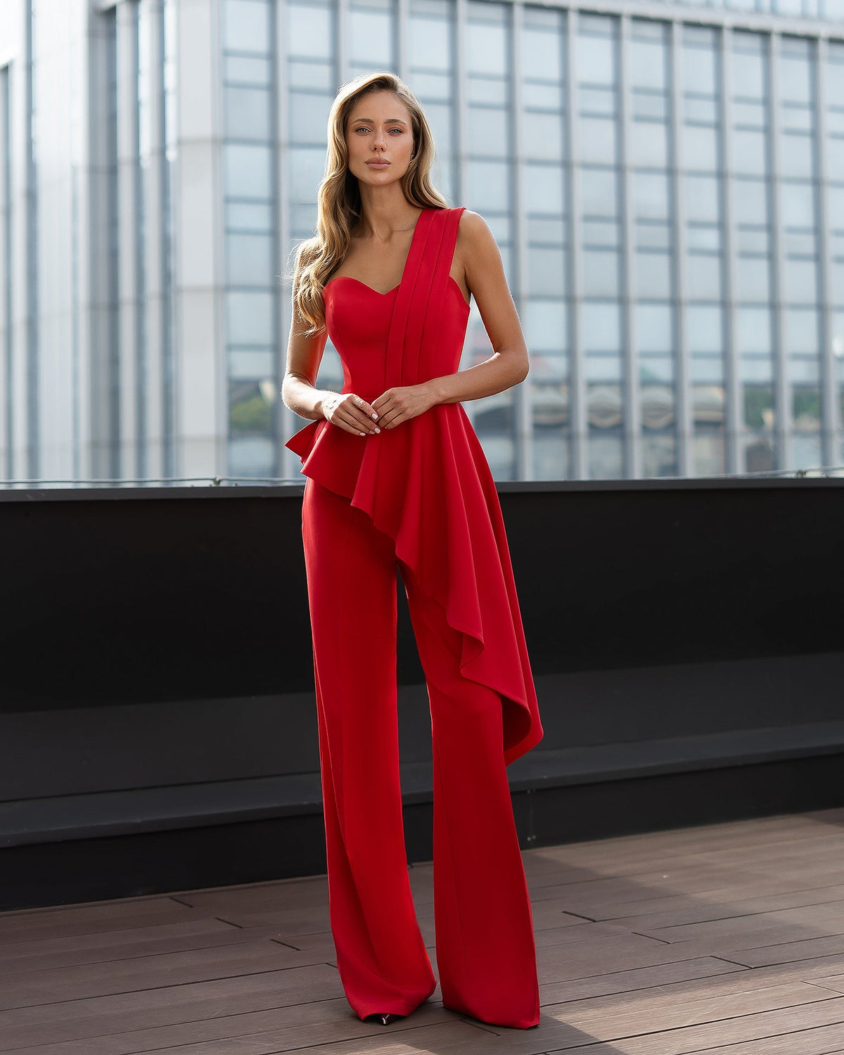 Kseniia Peplum Set, Kırmızı, fotoğraf 1