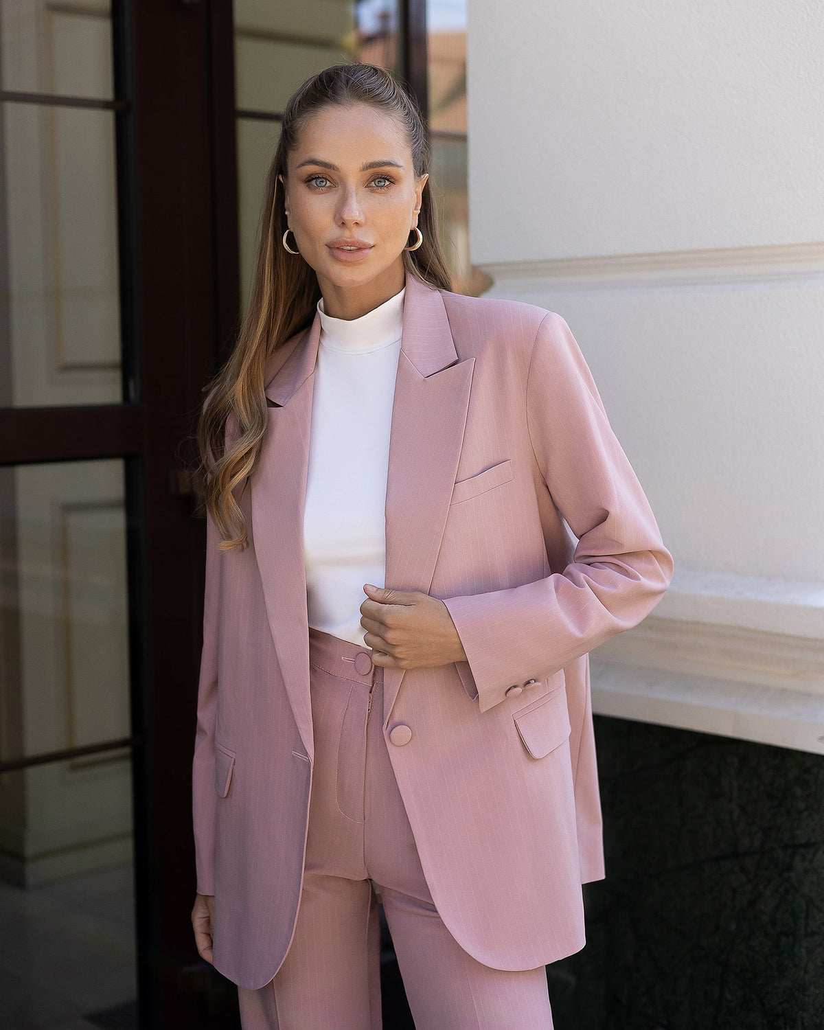 Opulence Two-Piece Suit, Pudra Çizgili, fotoğraf 4
