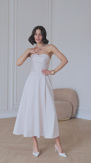Serena Bridal Strapless Midi Elbise