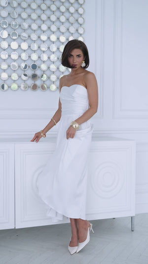 Serena Bridal Strapless Midi Elbise