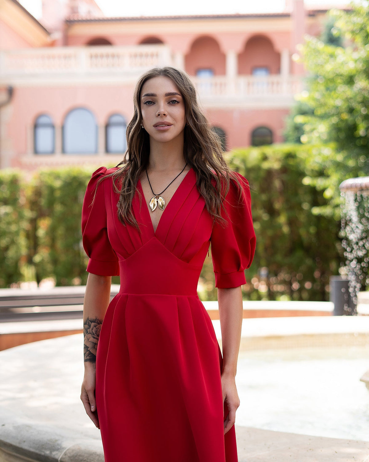 Valencia Midi Dress, Kırmızı, fotoğraf 3